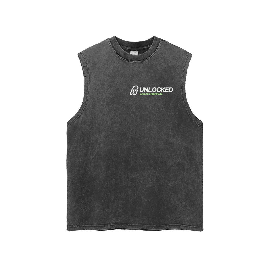 Unlocked Calisthenics - Snow Washed Frayed Hem Tank Top