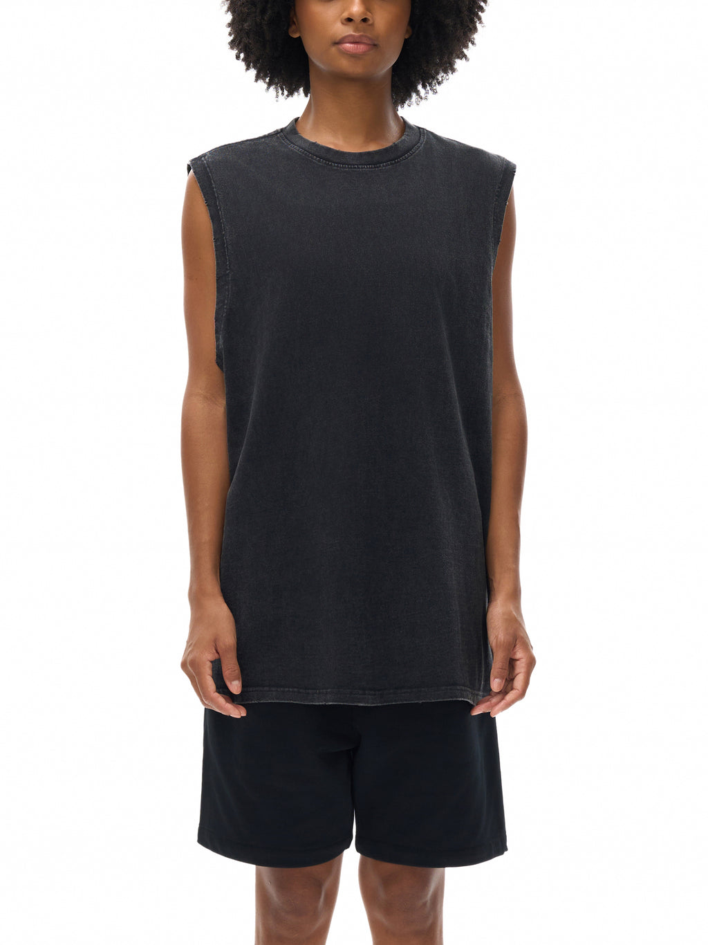Unlocked Calisthenics - Snow Washed Frayed Hem Tank Top
