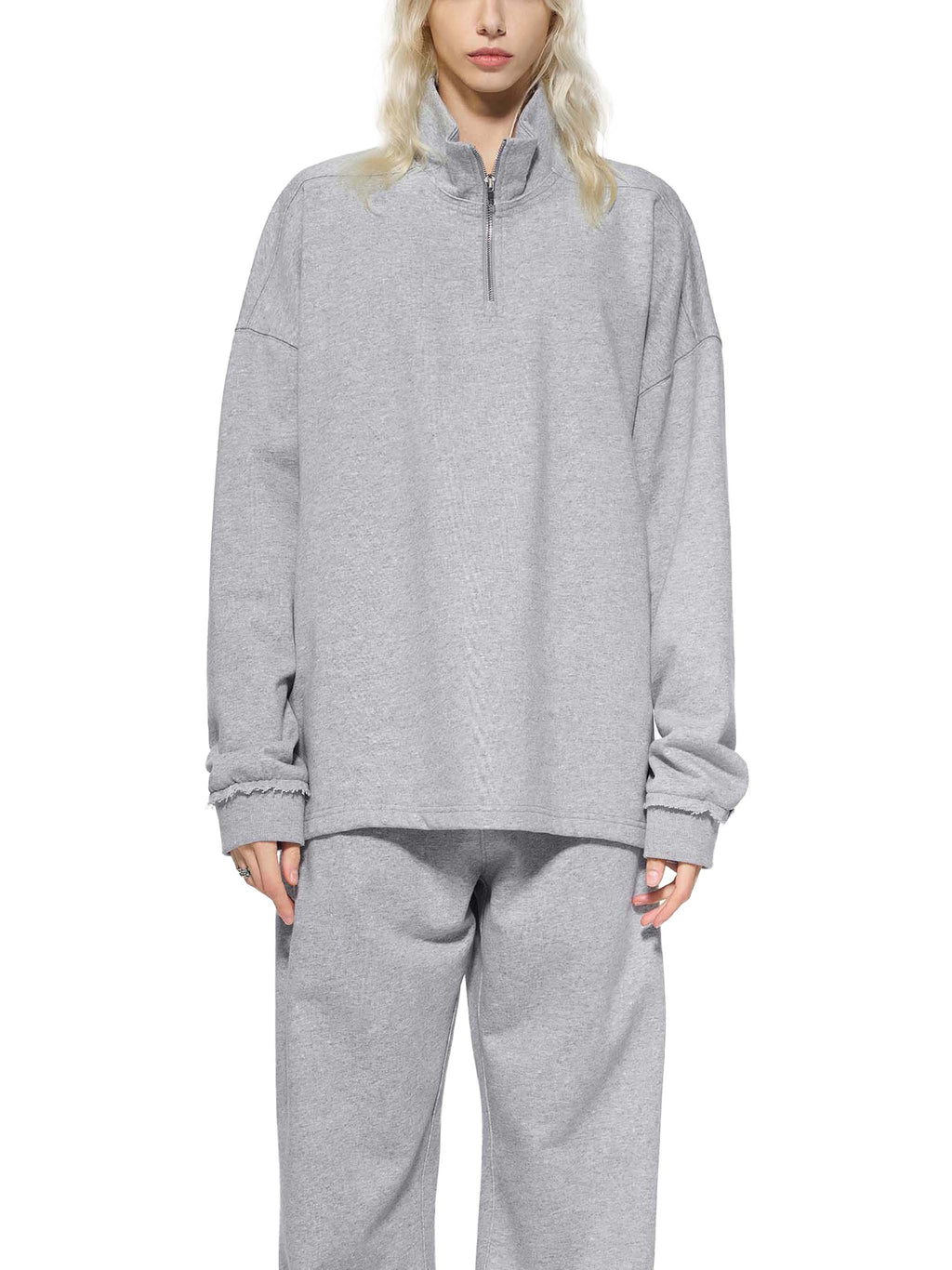 Half-Zip Rolled Edge Fleece Sweatshirt